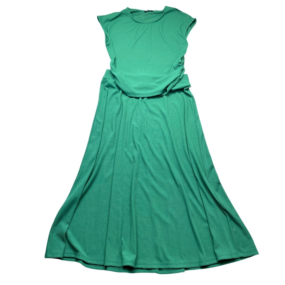 BTFBM Green Ribbed Knit Two Piece Set Ruched Cap Sleeve Top Maxi Skirt XL